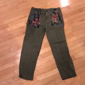 Floral Embroidered green pants